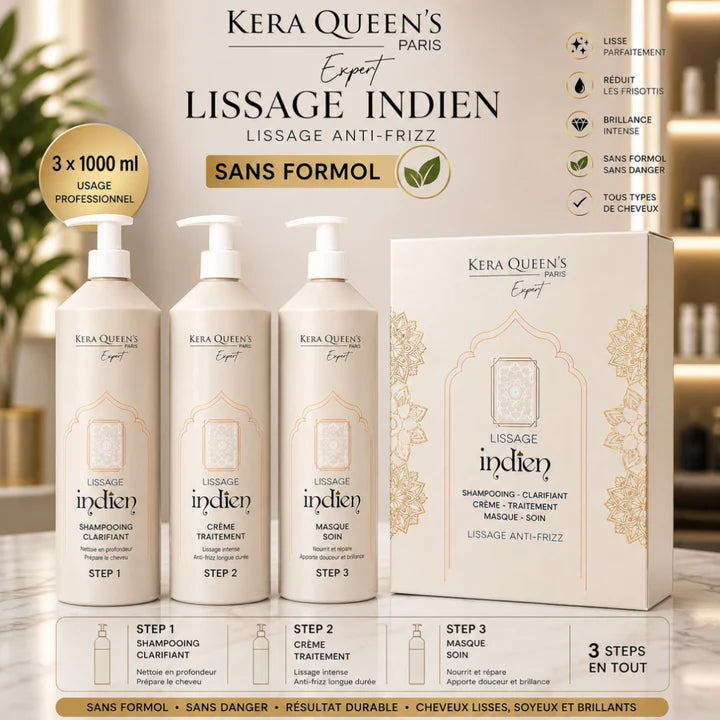 Lissage Indien Anti-Frizz 3 x 1 Litre KERA QUEENS EXPERT PARIS.