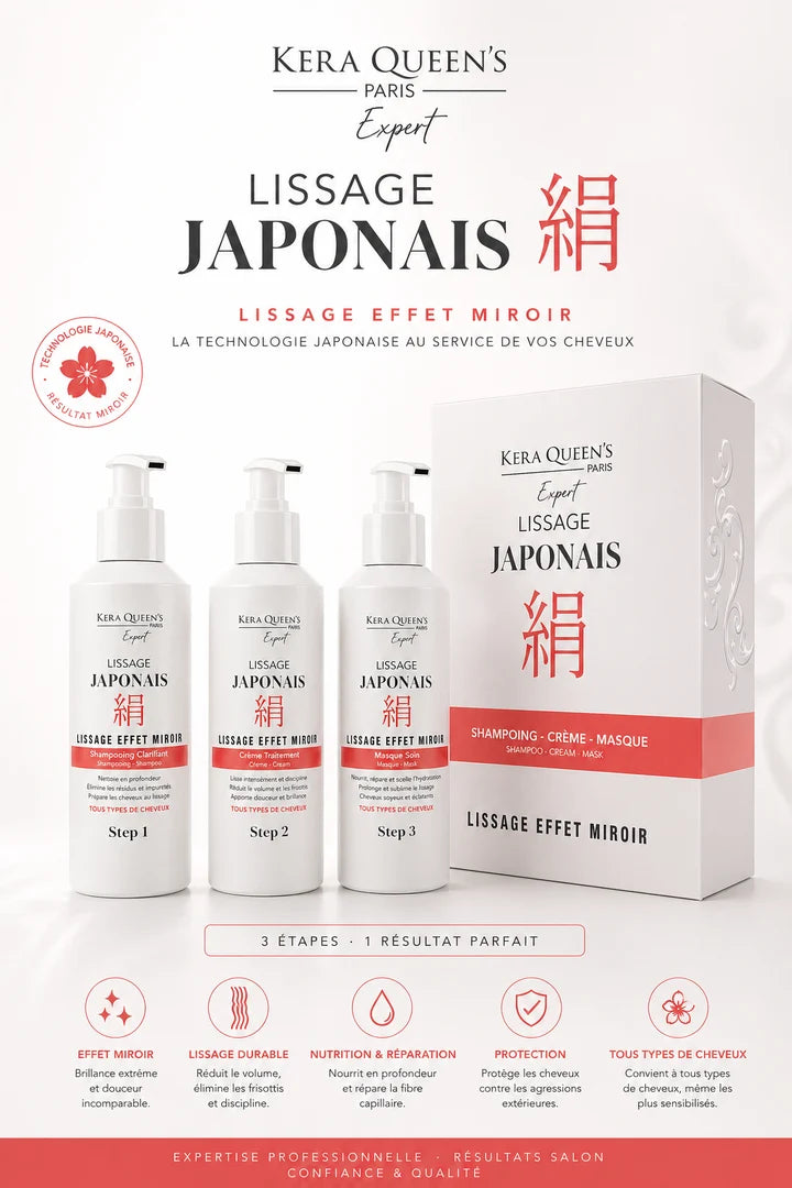 Lissage Japonais Effet Miroir 3 x 1 Litre KERA QUEENS EXPERT PARIS.