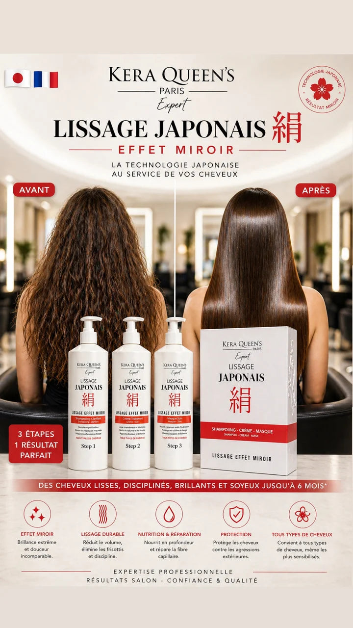 Lissage Japonais Effet Miroir 3 x 1 Litre KERA QUEENS EXPERT PARIS.