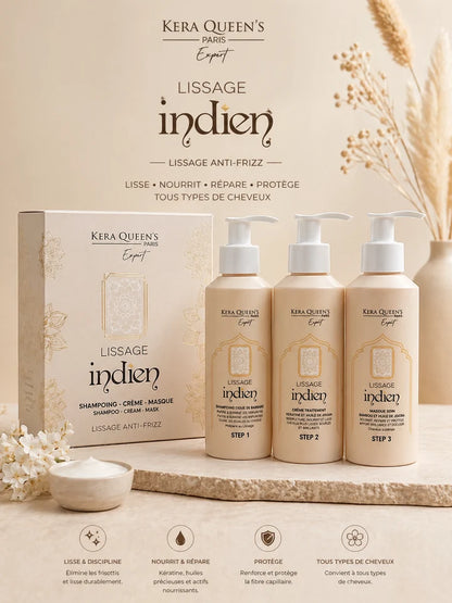 Lissage Indien Anti-Frizz 3x150ml  KERA QUEENS EXPERT PARIS.